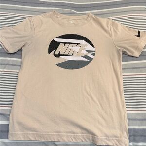 Nike Kids Short Sleeve Tee in Light Beige with Black & Gray Logo